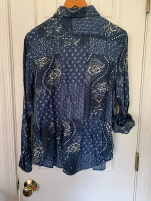 Retro RL Chaps Blue Mixed Media Cotton Button Down thumbnail 7