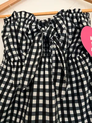 Gingham Strapless Top Black White Front Bow thumbnail 3