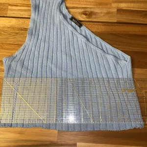 Boohoo Knit Sweater pajama set small Sky Blue one shoulder top & shorts ribbed thumbnail 9