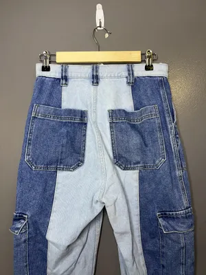 PacSun Cargo Straight Jeans Womens 27 Light Wash Blue High Rise Striped Denim thumbnail 5