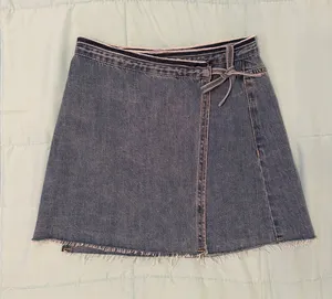 PacSun Raw Denim Hem Mini Tie-Front Wrap Skirt thumbnail 1