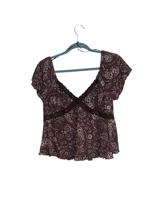 La Pêche Y2K Floral Lace Trim mesh Blouse poof Sleeve Fairy coquette cottagecore thumbnail 3