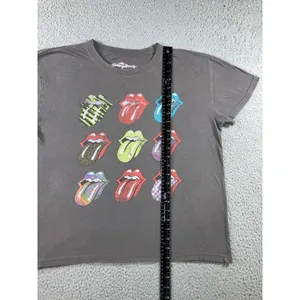 The Rolling Stones‎ Graphic Tee Women L Grey Tongue Logo Oversized Boxy Band Tee thumbnail 11