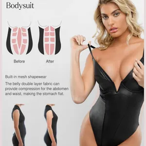 NWT Popilush Black Faux Leather Corset Top‎ Shapewear Bodysuit - Large thumbnail 3