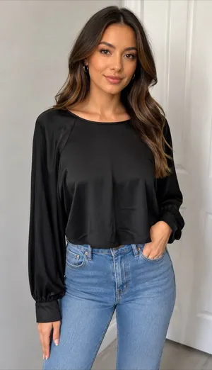 H&M Black Satin Blouse thumbnail 1