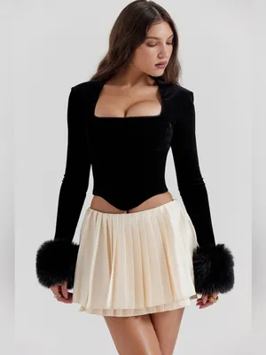HOUSE OF CB Catriona Faux Fur Long Sleeve Corset Top in Black, XS,BRANDNEW $185 thumbnail 7