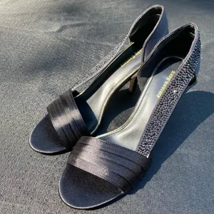 ✨🖤 Lady Couture Size 39 / 8.5 Black Satin D’Orsay “Sharp” Rhinestone Crystal Heels 🖤✨ thumbnail 19