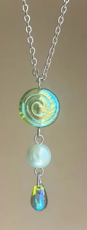Handmade Czech glass teardrop & swirl necklace🍃🌀 thumbnail 1