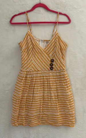 Altar'd State Yellow‎ White Striped Mini Dress Sleeveless Button Detail Large thumbnail 1