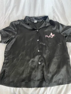 playboy black button up silk pj top  thumbnail 3