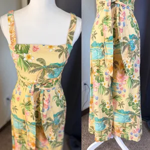 Shore Linen Tropical Jumpsuit S Hawaiian Resort Wide Leg Vacation thumbnail 6