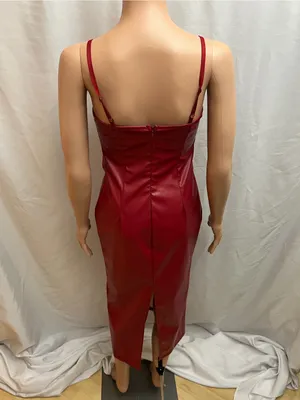 Silquee Red Faux Leather Corset Bustier Midi Dress Size Small thumbnail 4