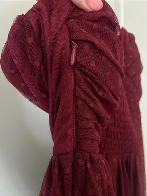 Lulus Burgundy Swiss Dot Tulle Midi Dress S ♟️ thumbnail 7