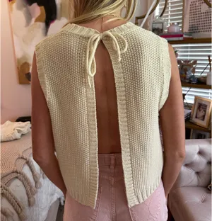 Knit backless tank top in cream Tan thumbnail 4