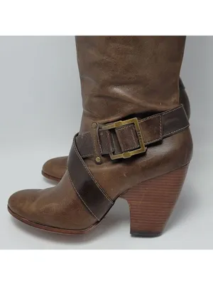 Frye Andrea Belted Tall Full Zip Brown Leather Riding Boot Size 10M 77321 thumbnail 2