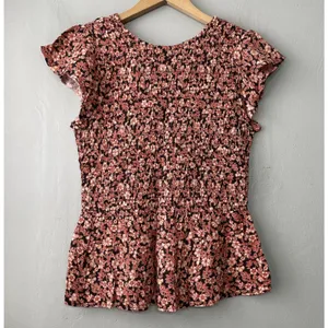 Japna Smocked Peplum Top Size Medium Floral Boho Romantic Forest Fairy Peasant thumbnail 4