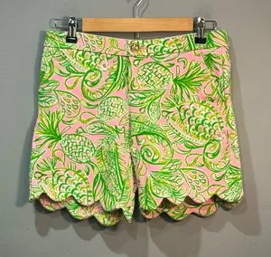 Pink/Green Lilly Pulitzer Scalloped Hem Shorts Size 00 Like New thumbnail 1