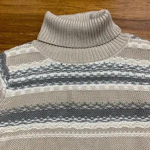 Jun & Ivy Turtleneck‎ Sweater Womens Small Beige Striped Knit Pullover Neutral thumbnail 2