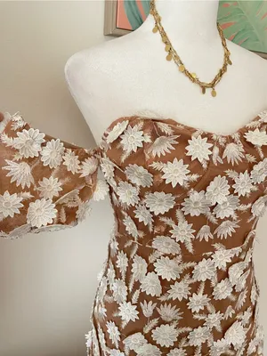 For Love & Lemons Amelia Floral Appliqué Off Shoulder Mini Dress in Medium thumbnail 10