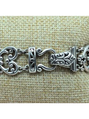 Silver Tone Ornate Heart Scroll Filigree Link Bracelet 7” Magnetic Clasp thumbnail 4