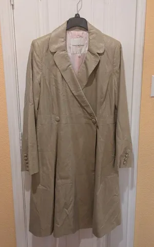 Isaac Mizrahi Linen Trench Coat Beige Size XL Satin Lined Shimmer Long thumbnail 1