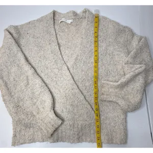 ASTR Cream Long Sleeve‎ Fuzzy Boucle Wool Blend Faux Wrap Sweater Boho Size XL thumbnail 3