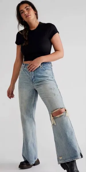 Free People CRVY Misfit Flare Denim Jeans Blue Size 30 thumbnail 1