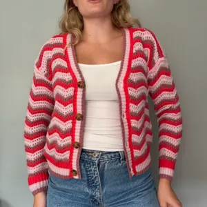 Maurice’s Red Pink Cream Chevron Knit Cardigan Sweater S thumbnail 2