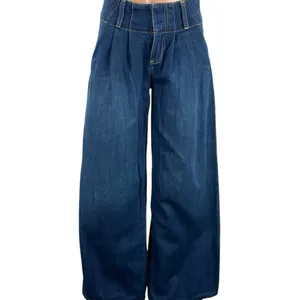 Alice + Olivia Blue Pleated Palazzo Baggy Wide Leg High Rise Denim Jeans Sz 24 thumbnail 4