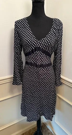 Etam Paris Vintage 90s/00s Milkmaid Polka Dot V-Neck Dress Navy Blue Whimsygoth thumbnail 1