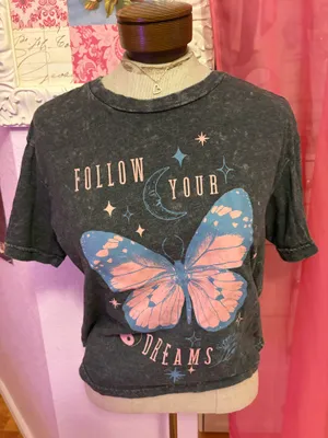Womens Small Graphic Cropped Tee Gray thumbnail 1