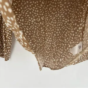 Maurices Brown & White Speckled Dot Print Flare Sleeve Tie Front V-Neck Blouse S thumbnail 5