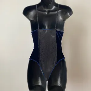 Whimsigoth Velvet Lace Moody Witchy MobWife Goth Bodysuit Small Blue Black thumbnail 3
