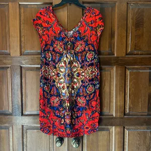 Anthropologie Maeve Women’s Red Medallion Mini Shift Dress‎ Size XS Abstract thumbnail 7