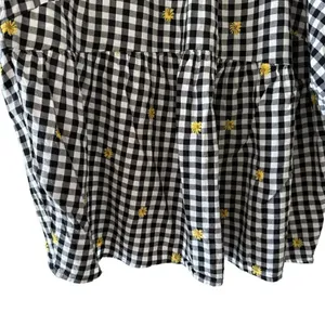 Old Navy puff sleeve black white sunflower embroidered gingham swing SZ M #2160 thumbnail 4