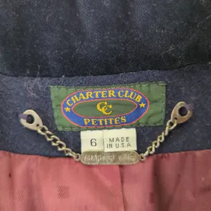 Vtg Charter Navy Blue Wool Long Coat Double Breasted‎ One Button Womens 6 Petite thumbnail 4