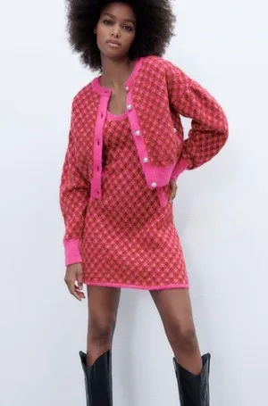 Zara PLAID KNIT Sleeveless Mini A-Line Dress w/ Round Neckline Size S Pink NEW thumbnail 10