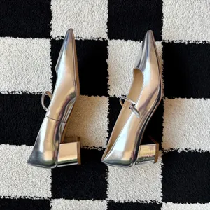 Ann Taylor Silver Mary Jane Block Heels Pointed Toe 6 thumbnail 4