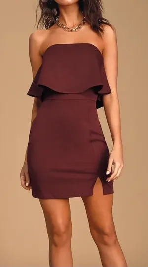 NWT Lulus‎ Kiani Strapless Bodycon Dress in Burgundy Size Medium thumbnail 1