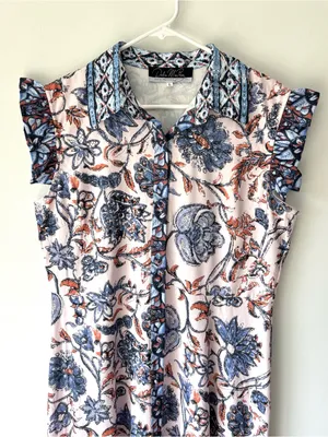 Dalia MacPhee Floral Maxi Dress Short Flutter Sleeve Button Front Pink Blue thumbnail 2