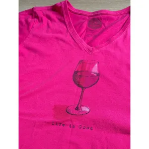EUC Womens Life Is Good Tshirt Pink Wine Glass Crusher tee classic fit size M thumbnail 7