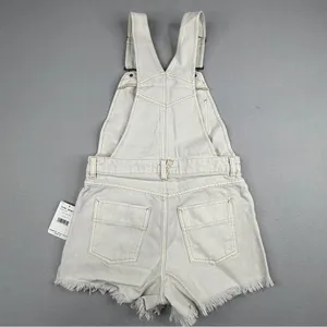 Free People We The Free Off White Zip Front Denim Shortalls Size 0 NWT thumbnail 8