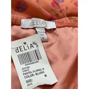 Delia’s Strapless Micro Floral Dress M Orange Blush Tube Mini Y2K Sheer NWT Flaw thumbnail 5