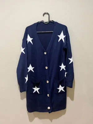 Cupshe Navy Blue Star Print Long Button Down Cardigan Sweater Size XS thumbnail 3