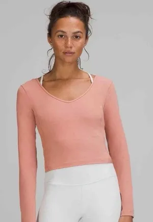 lululemon Align V-Neck Long Sleeve Shirt Pink Savannah Size 10 Nulu Athleisure thumbnail 1