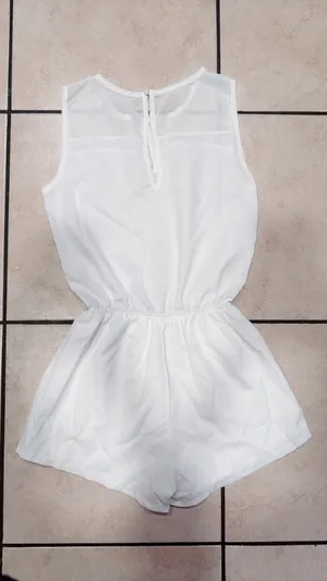 Sleeveless Keyhole Front Chiffon Romper White L Lined Elastic Waist Cutout thumbnail 5