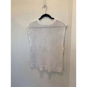 Abercrombie & Fitch White Open Knit Sweater Vest Sleeveless Mesh Top Large thumbnail 3