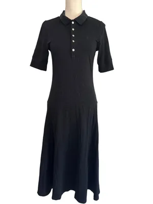 Lauren Ralph Lauren Lillianna Dress in Black Large Womens Midi Knit Ribbed Polo thumbnail 5
