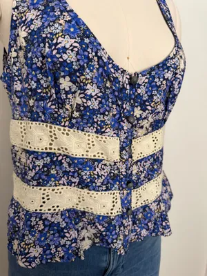 Free People Blue Floral Open Back Tank thumbnail 3