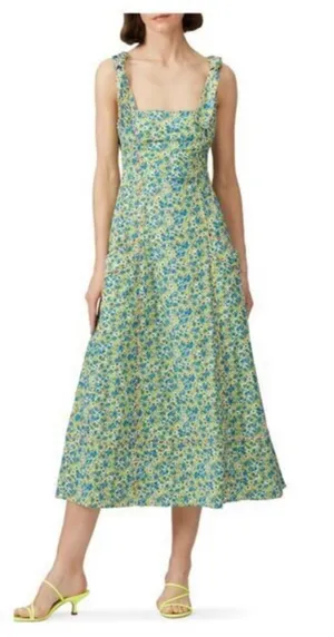 Cinq a Sept Perla Floral Square-Neck Midi Dress in green and blue, 2 thumbnail 1